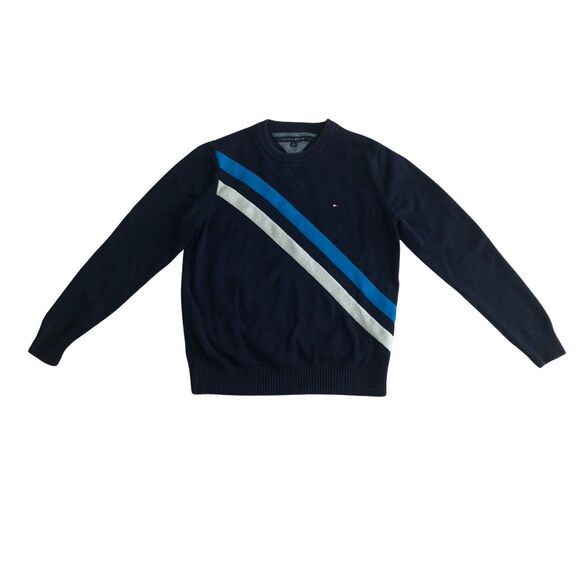 Tommy Hilfiger Sweater Large Crew Neck Pullover Striped - Picture 1 of 7